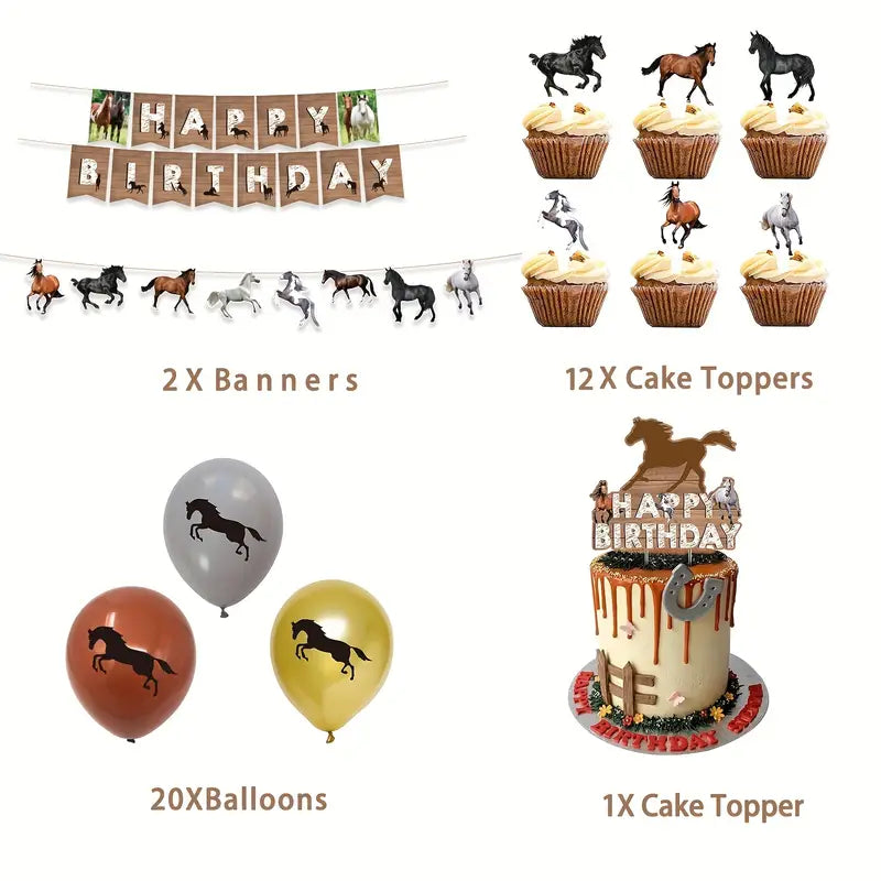 Paarden Feestset met slingers, balonnen, taart- en cupcake versieringen