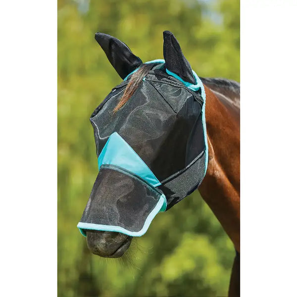 Weatherbeeta Comfitec Deluxe Mask with Ears and Nose. Black/Turquoise