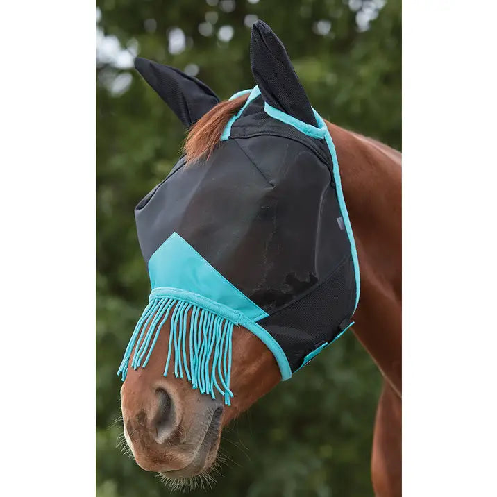 Weatherbeeta Comfitec Deluxe Mask with Ears & Tassels, Black - Turquoise