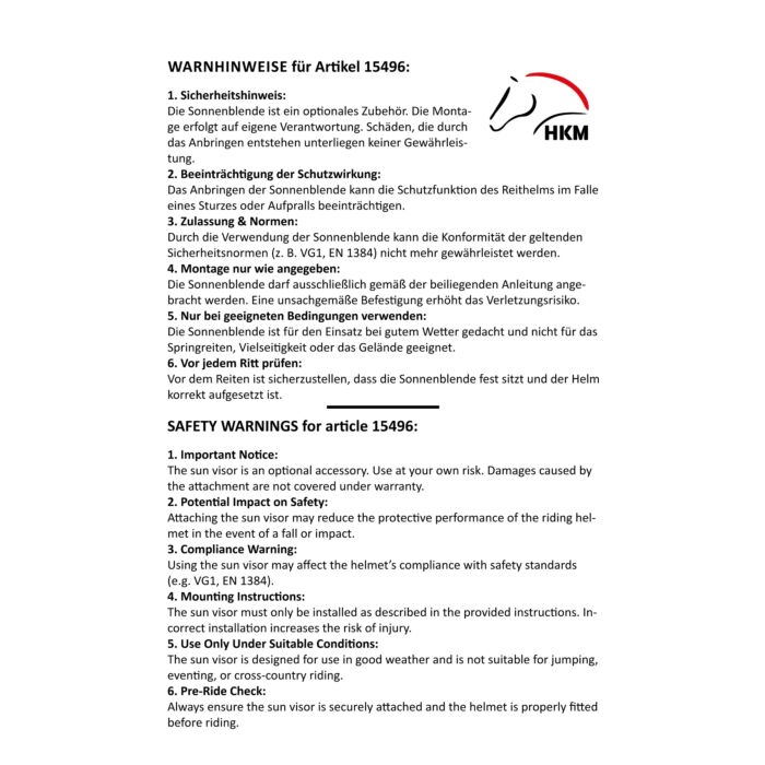 HKM Zonnevizier voor helm, Sunblock