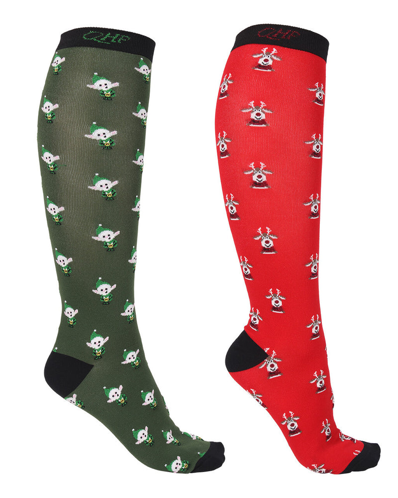 QHP Knee Socks Christmas (set of 2) Elf/Rudolph