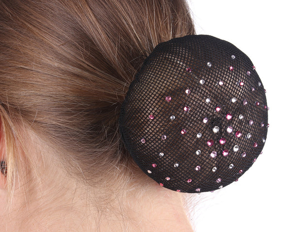 QHP Haarnet Rhinestone, Zwart/Roze