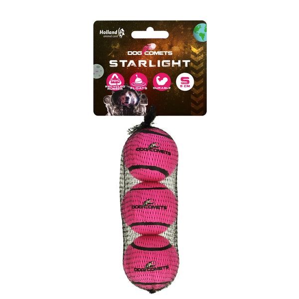 Dog Comets Tennisbal Starlight - set van 3, Roze S