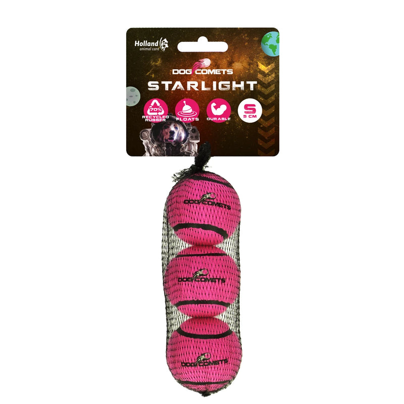 Dog Comets Tennisbal Starlight - set van 3, Roze S