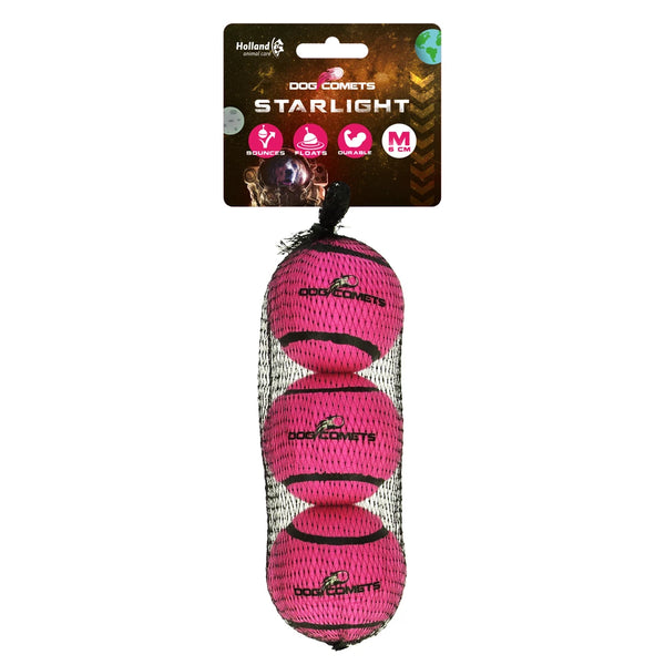 Dog Comets Tennisbal Starlight - set van 3, Roze M
