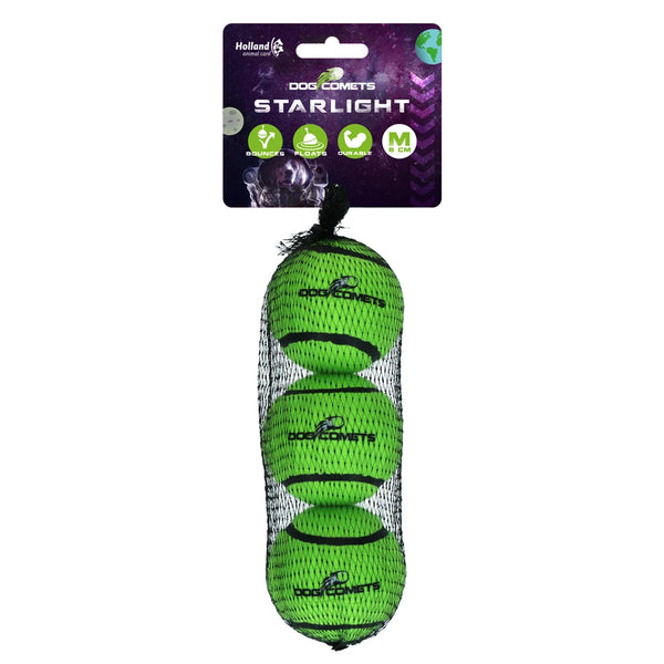 Dog Comets Tennisbal Starlight - set van 3, Groen M