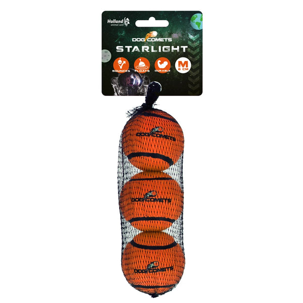Dog Comets Tennisbal Starlight - set van 3, Oranje M