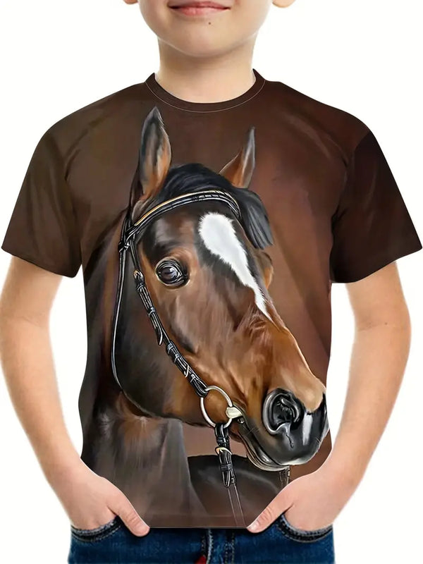 T-shirt met bruin paardenhoofd